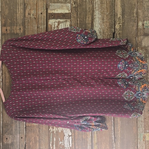 Sami & Jo Burgundy Patterned Tunic, Plus Size 1X - Picture 2 of 5